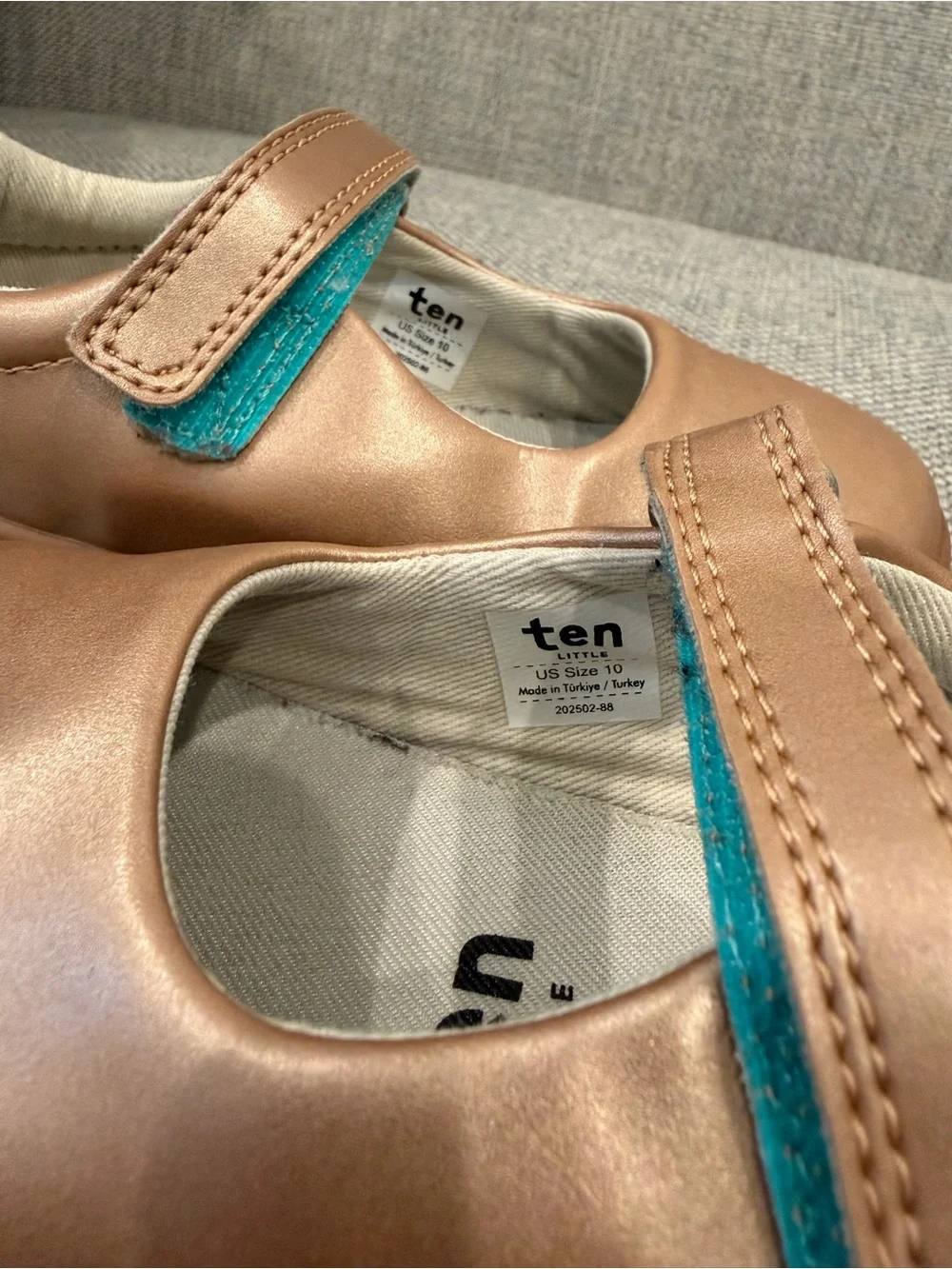 Ten Little Mary Janes, Rose Gold, Old Size 10 (New Size 9.5)